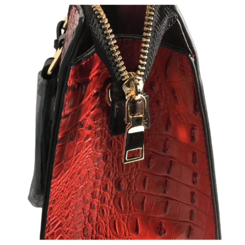2-IN-1 Multicolor Alligator Crocodile Large Satchel Set With Wallet - Picture 6 of 12